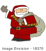#18370 Santa Carrying A Sack Over His Shoulder And Waving Clipart