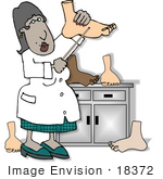 #18372 Female African American Podiatrist Or Prosthetic Doctor Inspecting Feet Clipart