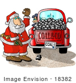 #18382 Santa Preparing A Load Of Coal For Bad Boys And Girls On Christmas Clipart