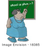#18385 Female African American School Teacher Pointing To Incorrect Text On A Chalkboard Clipart