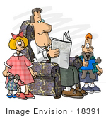 #18391 Father Reading A Newspaper His Son And Daughter Playing Toys Clipart