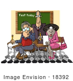 #18392 Middle Aged Male And Female College Students Completing Tests Being Watched By A Professor Clipart