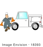 #18393 Male Construction Worker Setting Out Saftey Cones Around A Truck Clipart