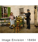 #18494 Photo Of A Female Milk Vendor With Dogs Brussels Belgium