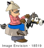 #18519 Cowboy Man Riding A Stick Horse Disguised As A Real Horse Clipart