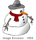 #1853 Clipart Ilustration Of A Snowman In A Hat And Scarf