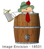 #18531 Man Celebrating Oktoberfest In A Barrel Keg Holding A Beer Stein Clipart