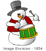 #1854 Clipart Ilustration Of A Snowman Playing A Drum