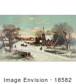 #18582 Photo Of People Gathering At A Small Village Church On A Snowy Christmas Eve