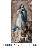 #18611 Photo Of Mary As The The Immaculate Conception With Clouds And Cherubs