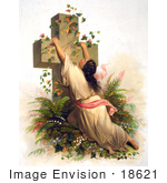 #18621 Photo Of A Woman Draped On A Cross Covered With Vines