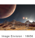 #18656 Stock Photo Of A Moon In Orbit In A Triple Star System In The Constellation Cygnus