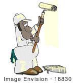 #18830 African American Man Using A Roller Brush While Painting Clipart