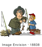 #18838 Grandpa Hooking A Worm As Bait For His Grandson While Fishing Clipart
