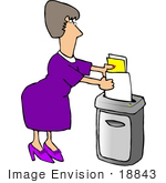 #18843 Woman Shredding Documents In An Office Clipart