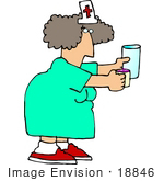 #18846 Nurse Woman Holding A Cup Of Water And A Cup Of Pills For A Patient Clipart