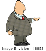 #18853 Chubby Business Man Pointing To The Right Clipart