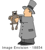 #18854 Man In A Top Hat Holding A Groundhog On Groundhog’S Day Clipart
