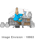 #18863 Man In Coveralls Sitting At A Counter While Repairing Clipart