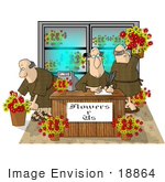#18864 Three Bald Friar Men Working In A Flower Shop Clipart