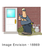 #18869 Gas Utility Service Man Checking The Meter At A Home Clipart