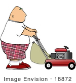 #18872 Man In Shorts Pushing A Lawn Mower Clipart