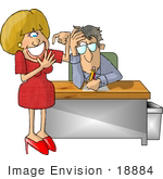 #18884 Annoyed Manager Man Interviewing A Dumb Blond Who Is Counting Her Fingers Clipart