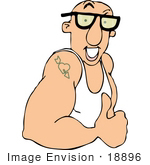 #18896 Strong Muscular Man In A Tank Top Showing His Muscles And Tattoo Clipart