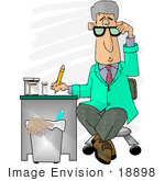 #18898 Gray Haired Male Doctor In A Green Jacket Writing Notes On A Patient Clipart