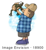 #18900 Little Boy Holding A Wild Frog That He Caught Clipart