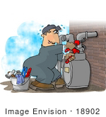 #18902 Sweaty Natural Gas Utility Service Man Adjusting A Gas Meter Clipart