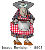 #18903 African American Granny Holding A Pot Of Berries Clipart