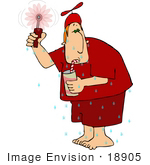 #18905 Sweaty Man In Red Sipping A Drink On A Hot Summer Day Clipart