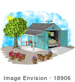 #18906 Car Parked In A Garage That Has An Attached Patio Clipart