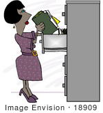 #18909 African American Woman Filing Paperwork At An Office Clipart