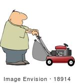 #18914 Middle Aged Caucasian Man Mowing His Lawn With A Lawn Mower Clipart