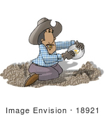 #18921 Man With A Gold Tooth Kneeling While Panning For Gold Clipart