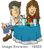 #18925 Young Caucasian Couple Sitting At A Table In A Restaurant On Their First Date Clipart