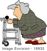 #18932 Old Woman Using A Walker Equipped With A Horn Clipart
