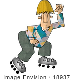 #18937 Blond Man Roller Skating And Dancing Clipart