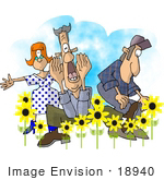#18940 People In A Patch Of Yellow Daisy Flowers In The Spring Clipart