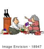 #18947 Shoe Salesman Helping A Senior Woman Try On Shoes In A Shoe Store Clipart