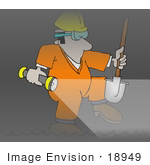 #18949 Male Sewer Worker With A Shovel And Flashlight Clipart