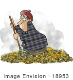#18953 Man Raking Leaves In His Yard In Autumn Clipart