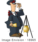 #18965 Salvation Army Volunteer Man Ringing A Bell Standing By A Donation Container Clipart