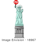 #18967 Liberty Enlightening The World Statue Of Liberty Holding A Red Stop Sign Clipart