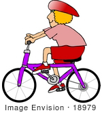 #18979 Blond Woman In Pink And Red Riding A Purple Bike Clipart