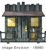 #18980 Old Fashioned Building Or Shed With A Log And Axe Clipart