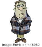 #18982 Sick Man With Green Skin And A Thermometer In His Mouth Clipart