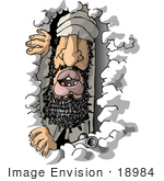 #18984 Terrorist Peeking Out Of A Cave Clipart